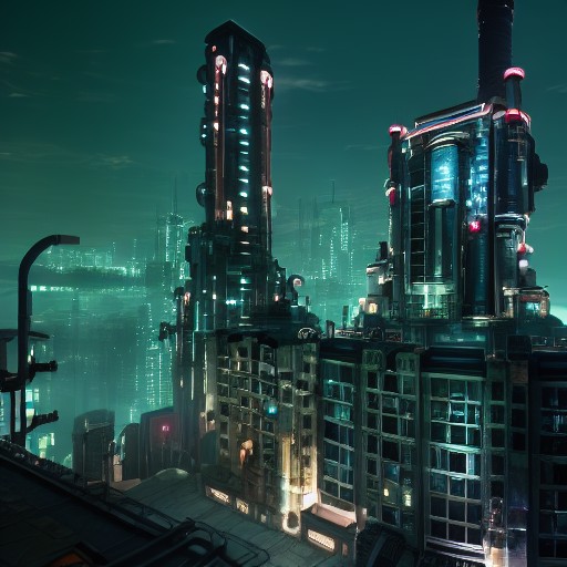 an apartment building in the style of midgar city with a cityscape in the background